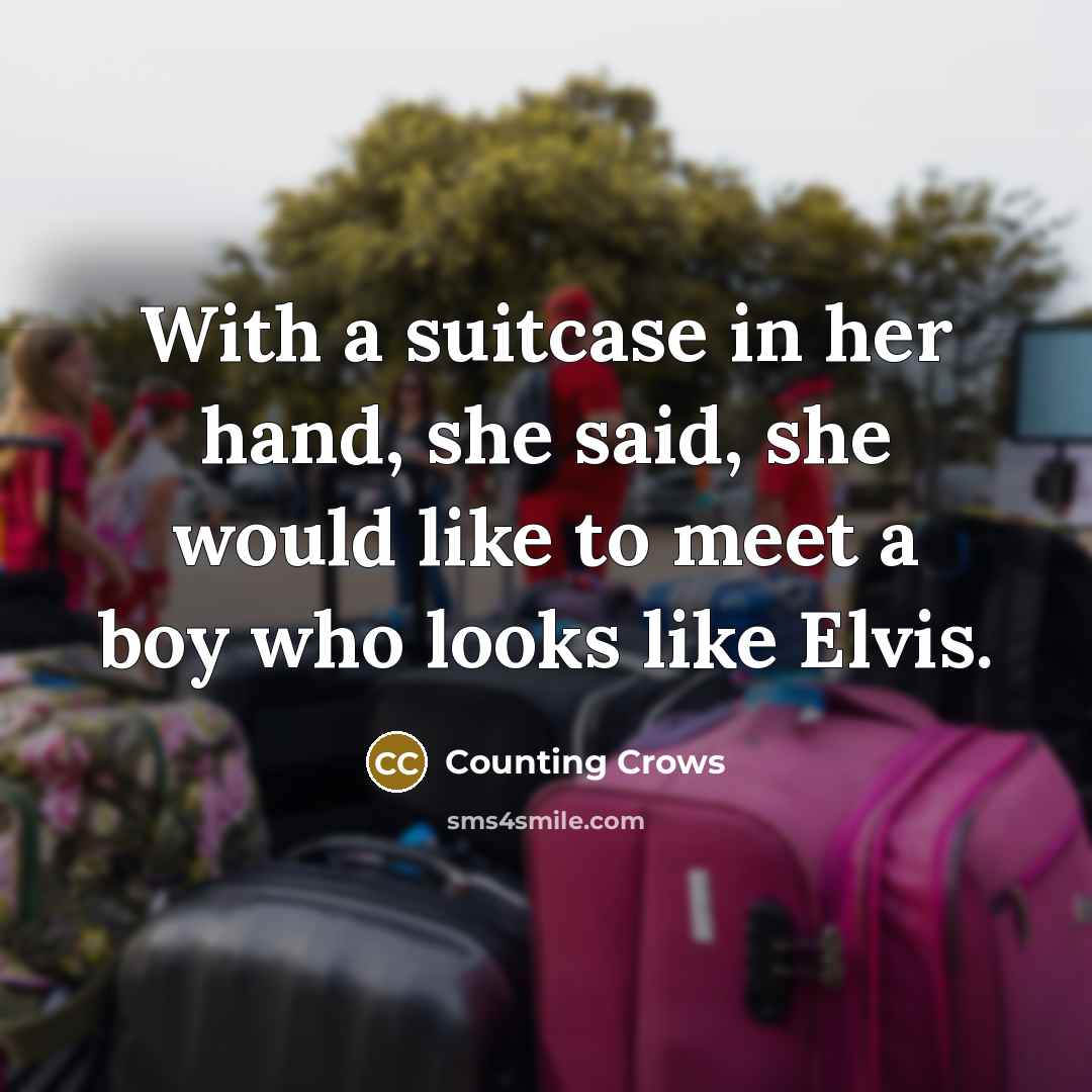“With a suitcase in her hand, she said, she would like to meet a boy who looks like Elvis.” quote by Counting Crows