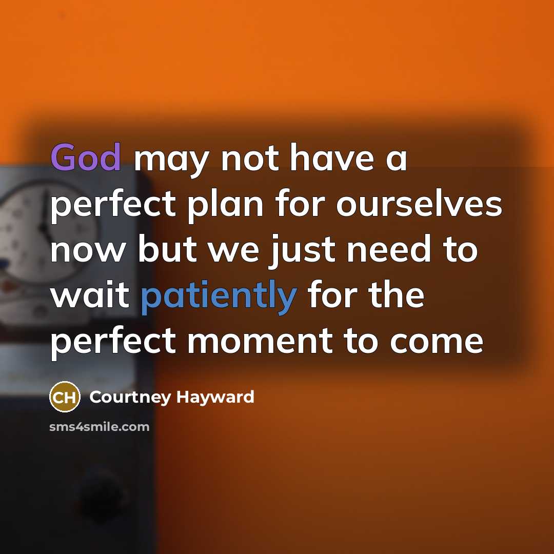 “God may not have a perfect plan for ourselves now but we just need to wait patiently for the perfect moment to come” quote by Courtney Hayward