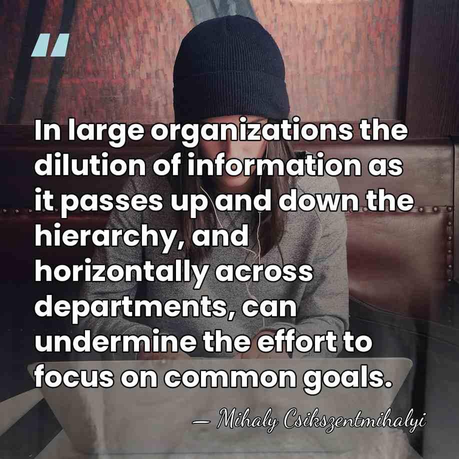 In large organizations the dilution of information as it passes up and&hellip; - Mihaly Csikszentmihalyi