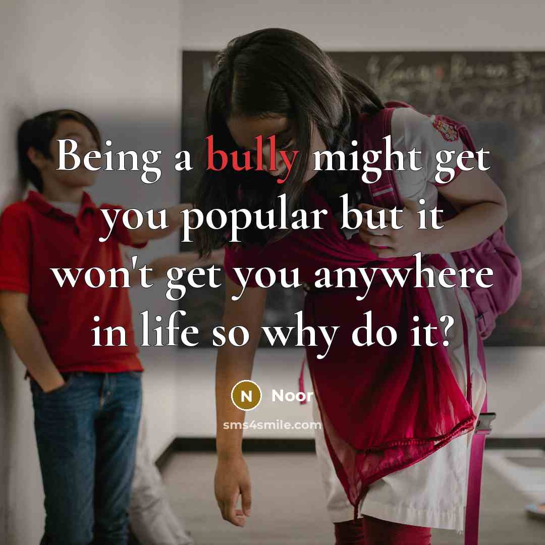 “Being a bully might get you popular but it won't get you anywhere in life so why do it?” quote by Noor
