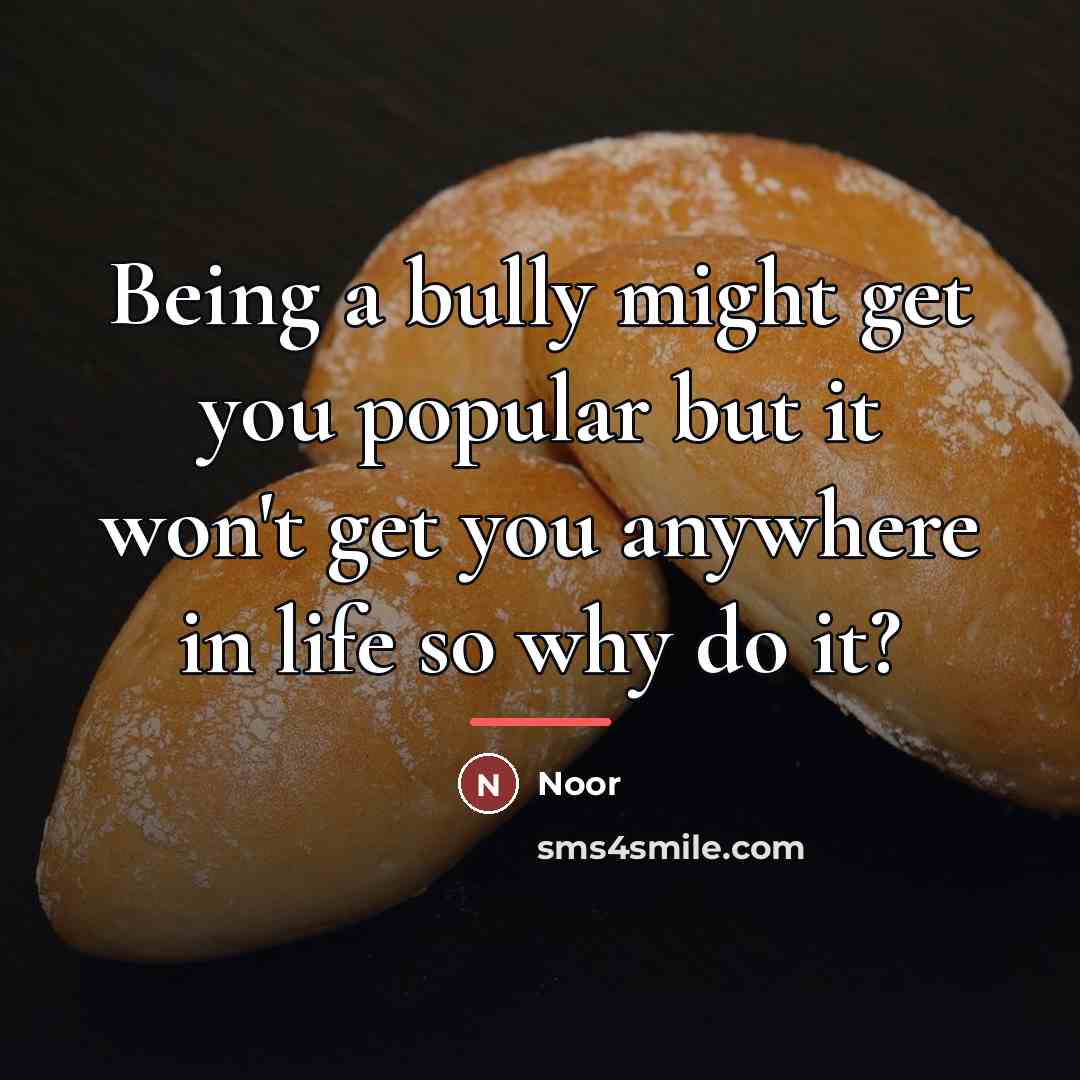 “Being a bully might get you popular but it won't…” quote by Noor