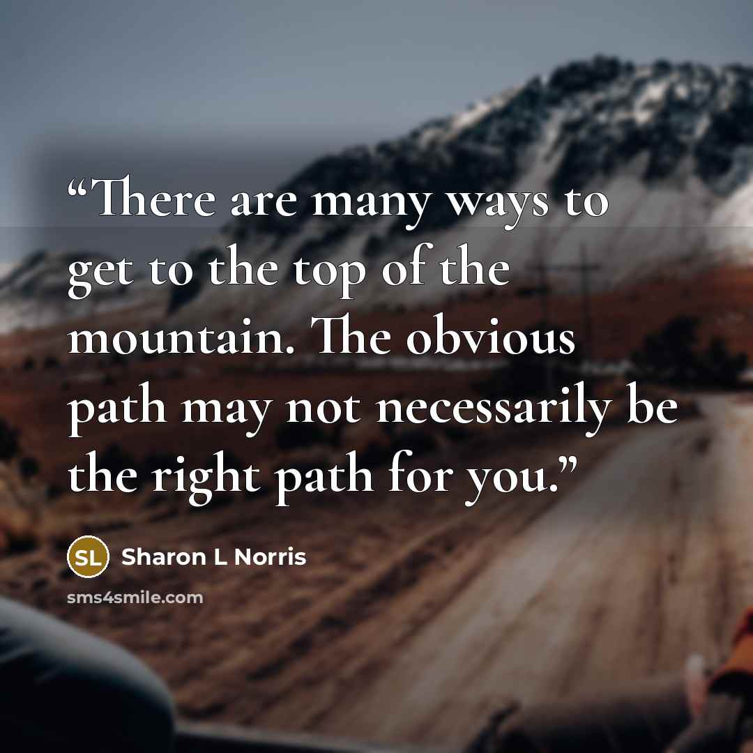 “There are many ways to get to the top of the mountain. The obvious path may not necessarily be the right path for you.” quote by Sharon L Norris