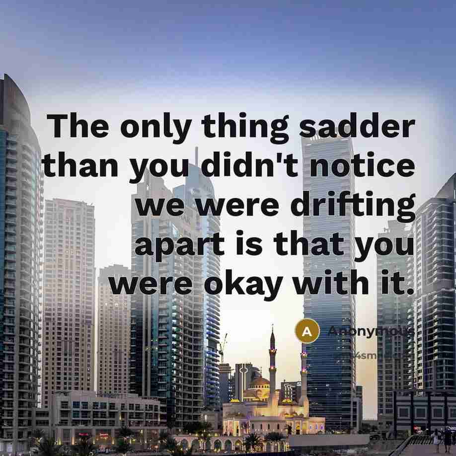 “The only thing sadder than you didn't notice we were drifting apart is that you were okay with it.” quote by Anonymous