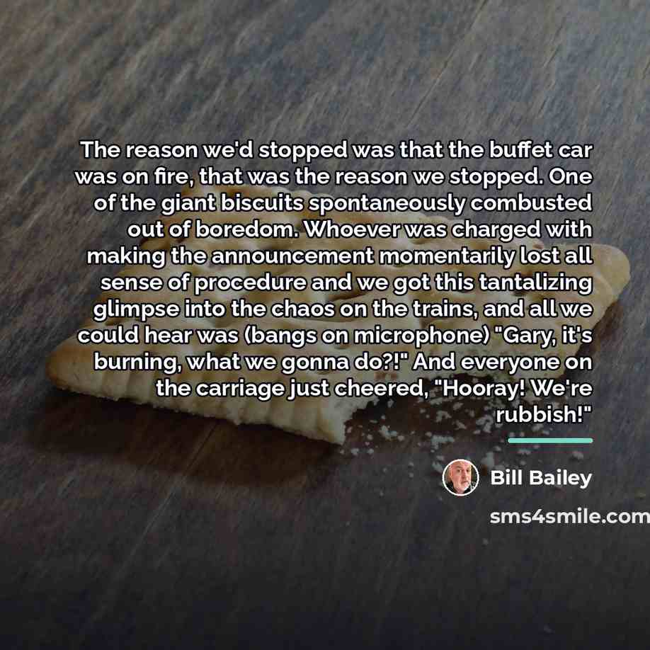 “The reason we'd stopped was that the buffet car was…” quote by Bill Bailey