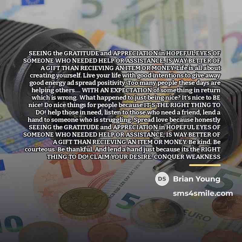 “SEEING the GRATITUDE and APPRECIATION in HOPEFUL EYES OF SOMEONE…” quote by Brian Young