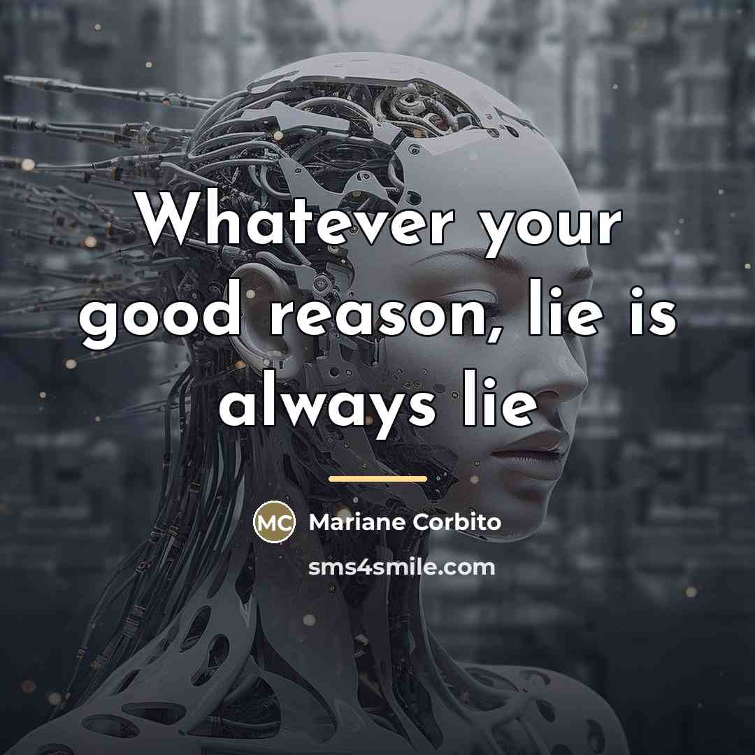 “Whatever your good reason, lie is always lie…” quote by Mariane Corbito