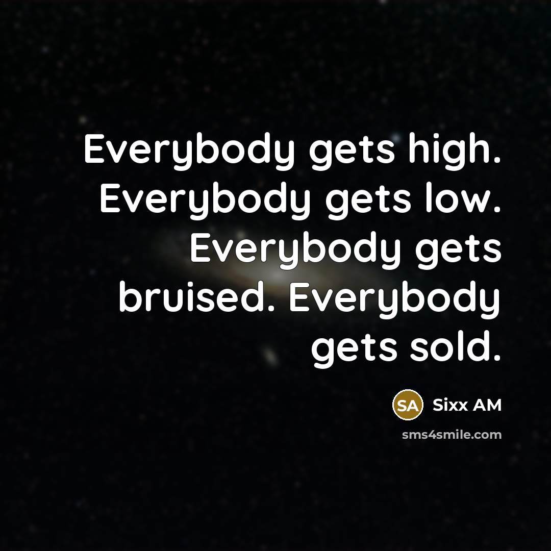 “Everybody gets high. Everybody gets low. Everybody gets bruised. Everybody…” quote by Sixx AM