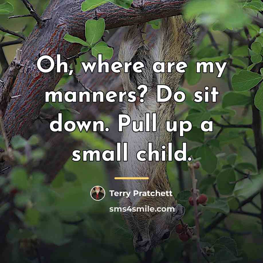 “Oh, where are my manners? Do sit down. Pull up…” quote by Terry Pratchett