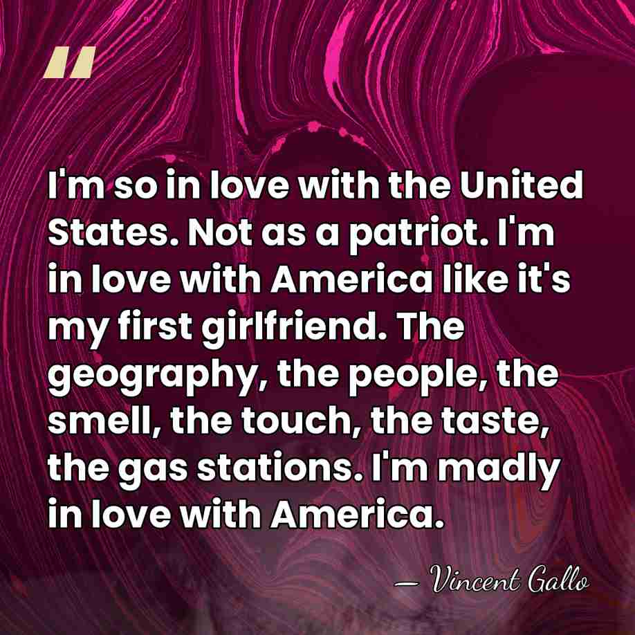 I'm so in love with the United States. Not as a patriot.&hellip; - Vincent Gallo