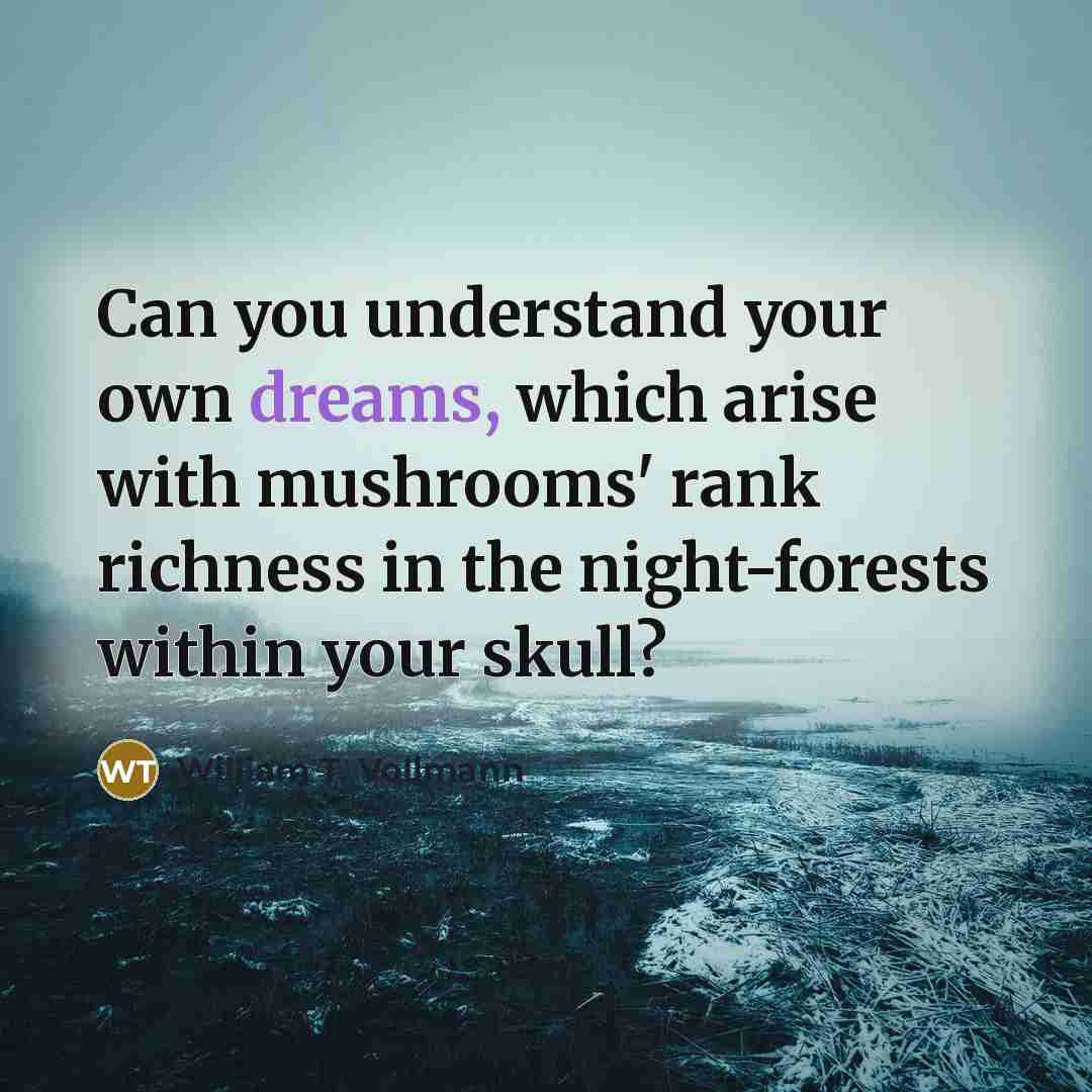 “Can you understand your own dreams, which arise with mushrooms'…” quote by William T. Vollmann