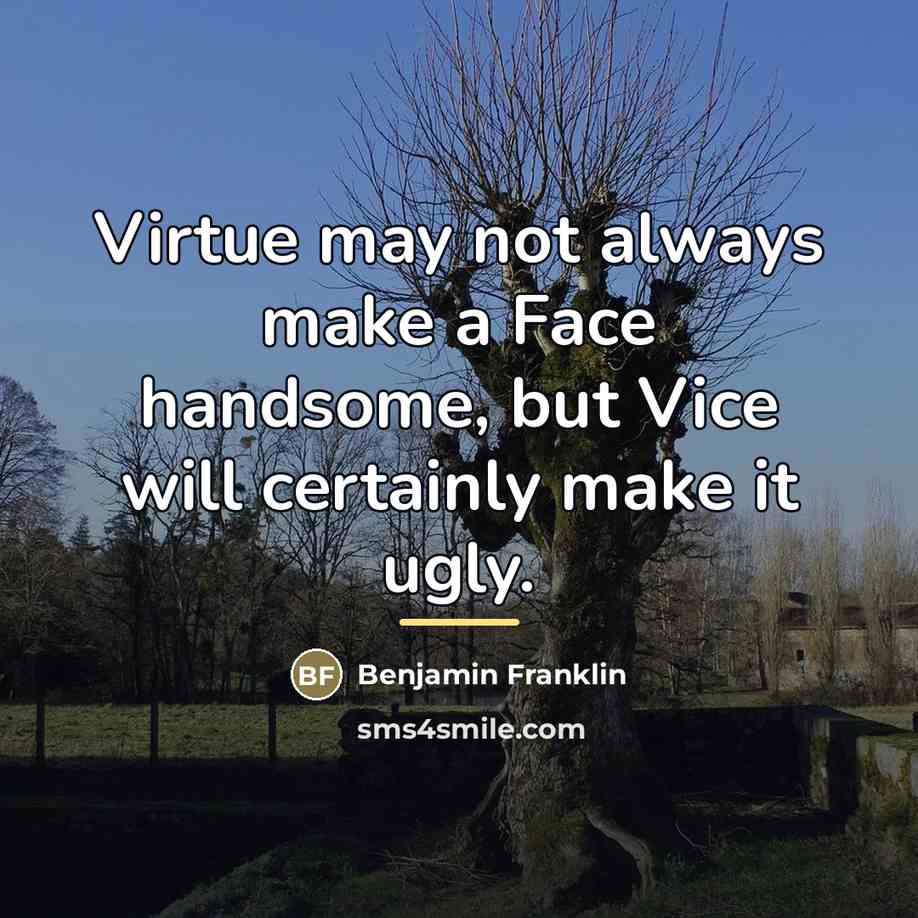 “Virtue may not always make a Face handsome, but Vice…” quote by Benjamin Franklin