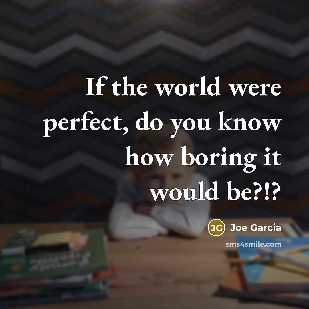 “If the world were perfect, do you know how boring it would be?!?” quote by Joe Garcia