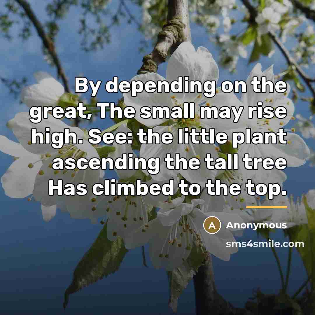 “By depending on the great, The small may rise high.…” quote by Anonymous