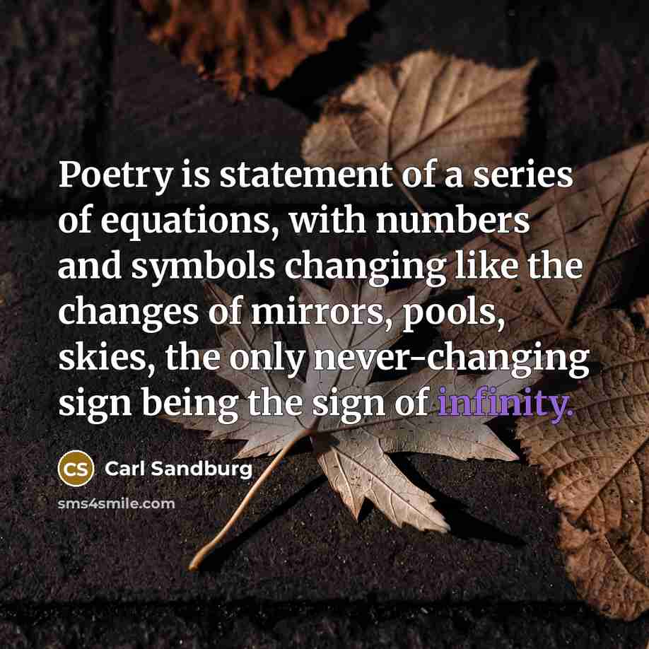 “Poetry is statement of a series of equations, with numbers…” quote by Carl Sandburg