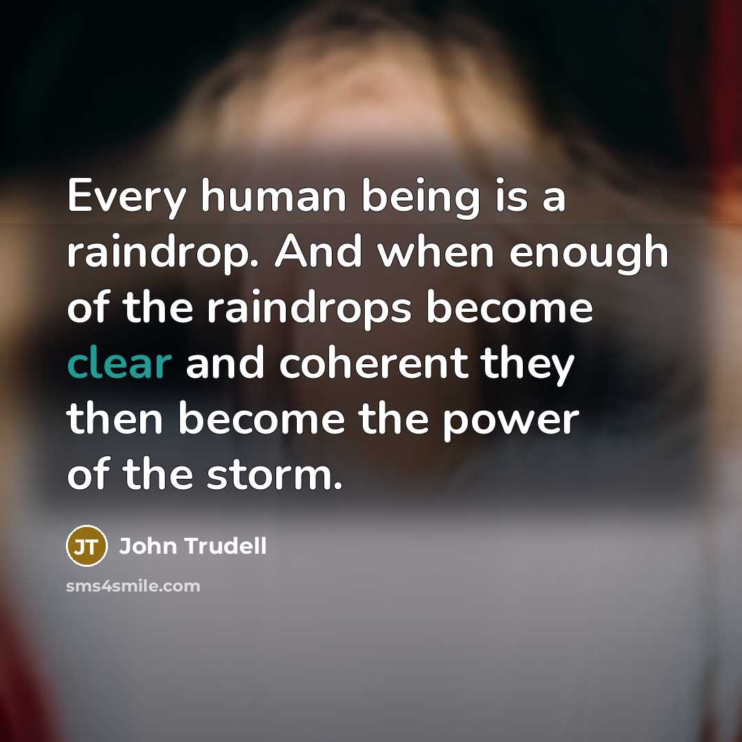 “Every human being is a raindrop. And when enough of…” quote by John Trudell