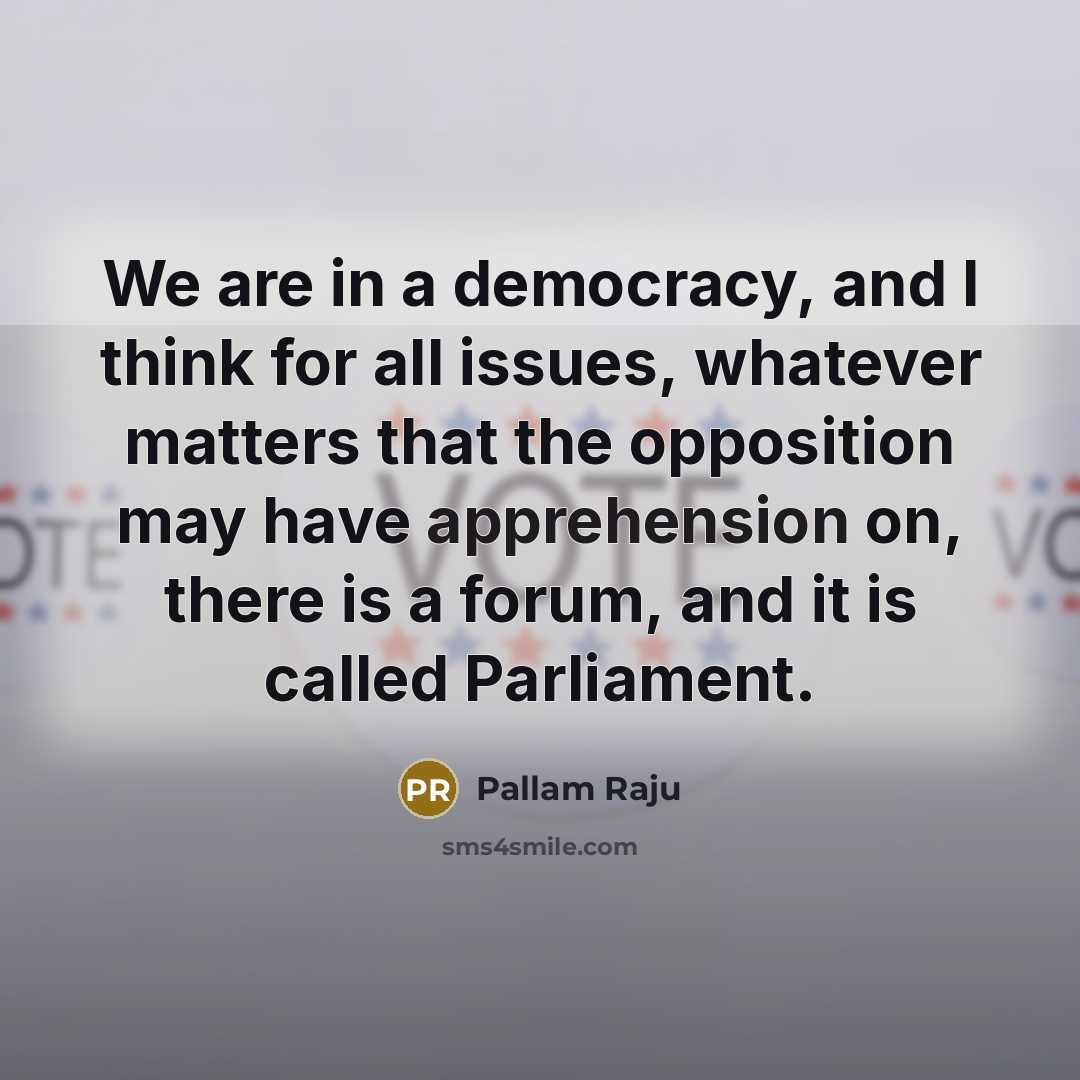 “We are in a democracy, and I think for all…” quote by Pallam Raju