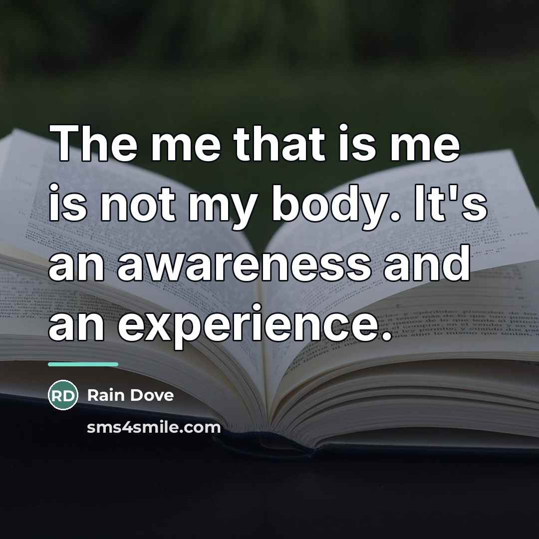 “The me that is me is not my body. It's…” quote by Rain Dove