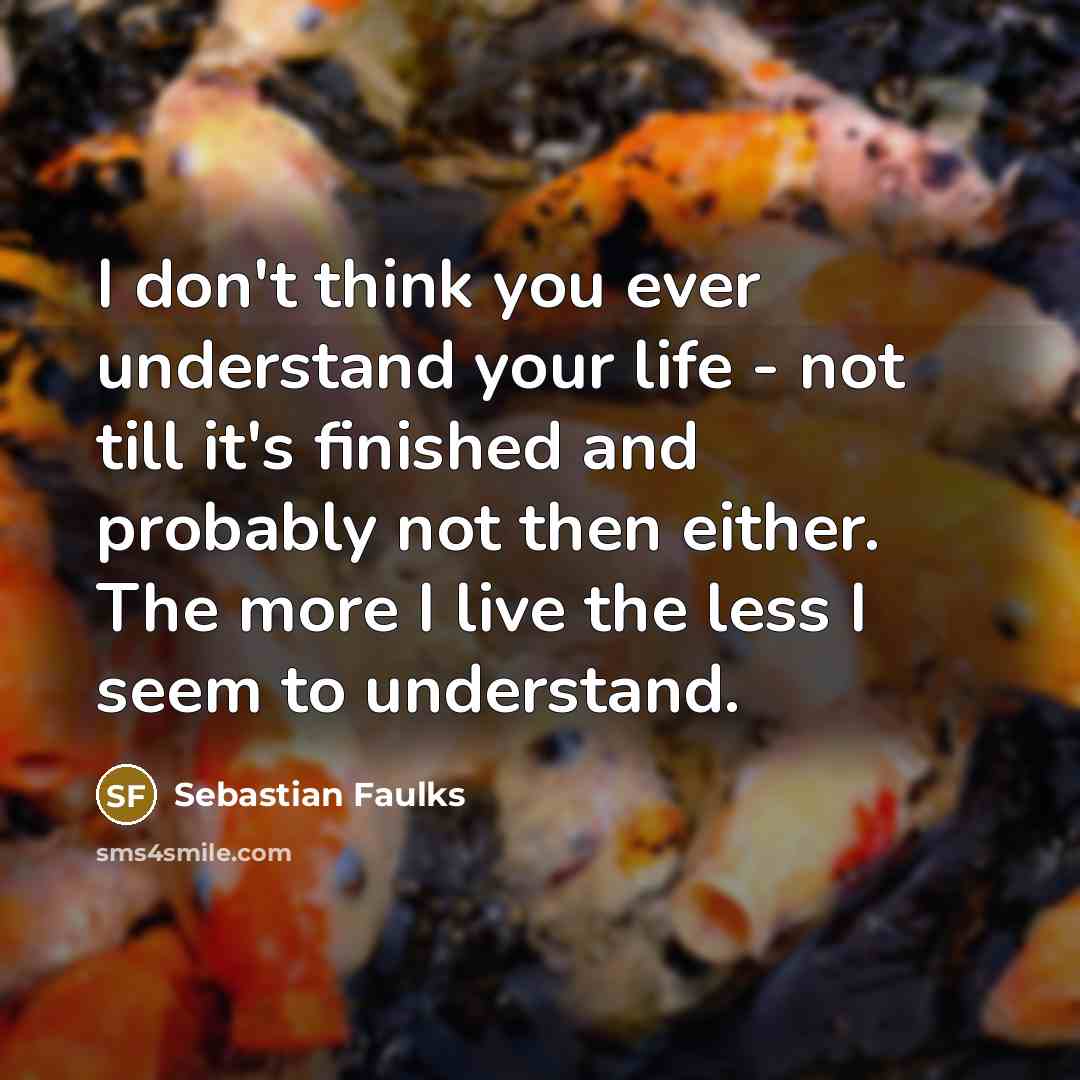 “I don't think you ever understand your life - not…” quote by Sebastian Faulks