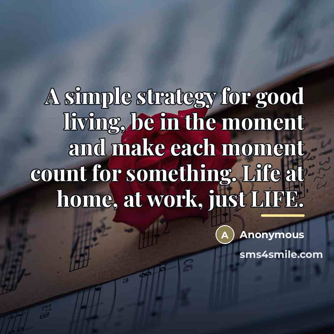 “A simple strategy for good living, be in the moment…” quote by Anonymous