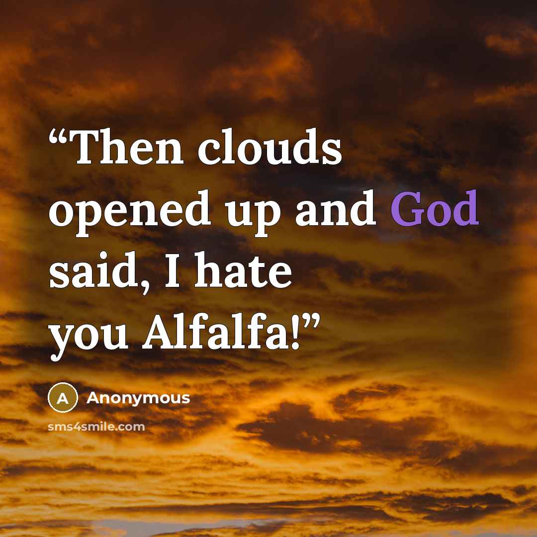 “Then clouds opened up and God said, I hate you Alfalfa!” quote by Anonymous