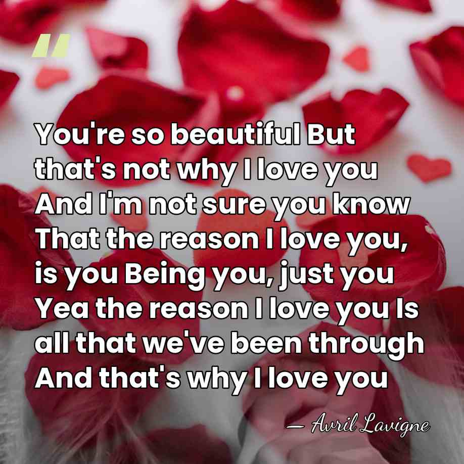 You're so beautiful But that's not why I love you And I'm&hellip; - Avril Lavigne