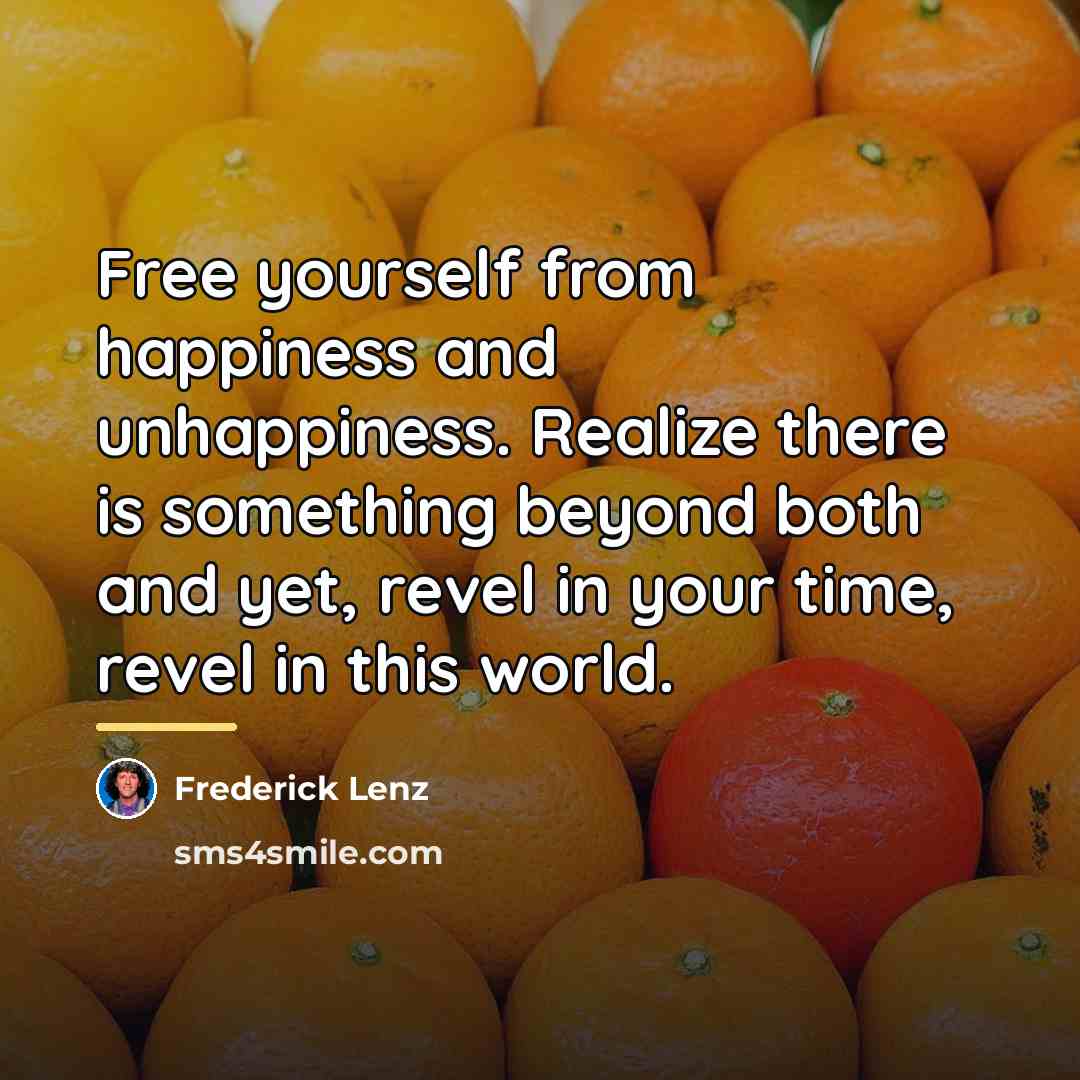 “Free yourself from happiness and unhappiness. Realize there is something…” quote by Frederick Lenz