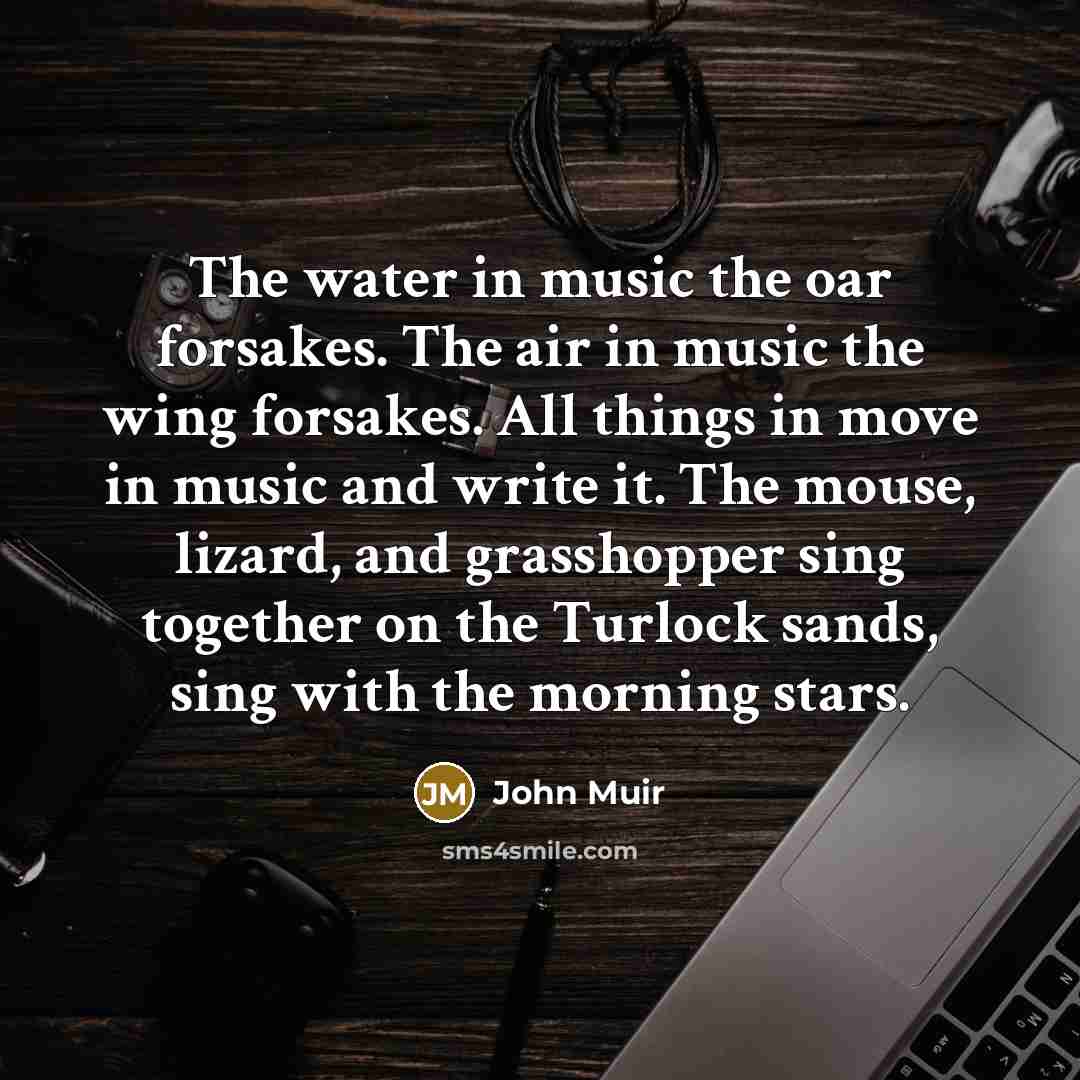 “The water in music the oar forsakes. The air in…” quote by John Muir