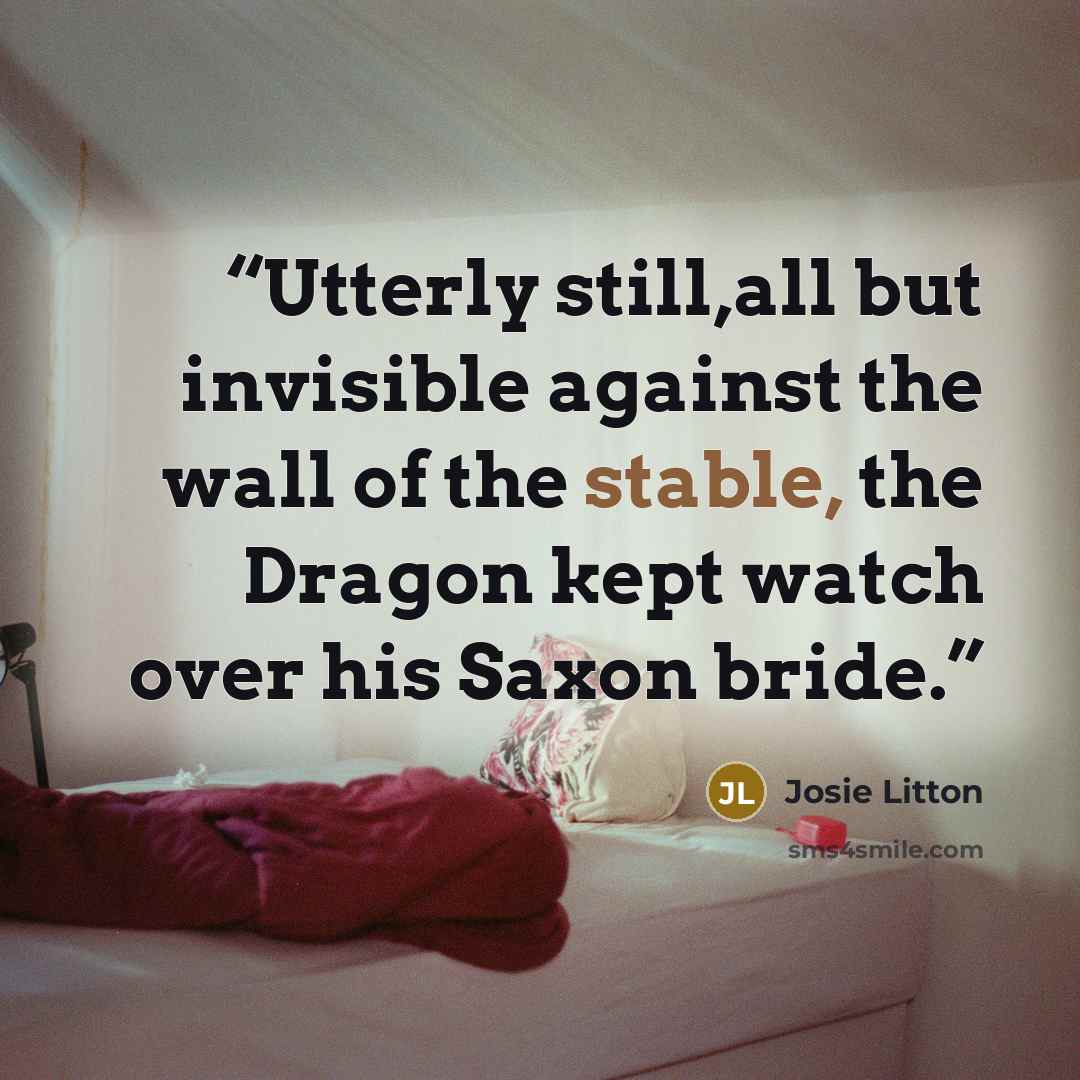“Utterly still,all but invisible against the wall of the stable, the Dragon kept watch over his Saxon bride.” quote by Josie Litton