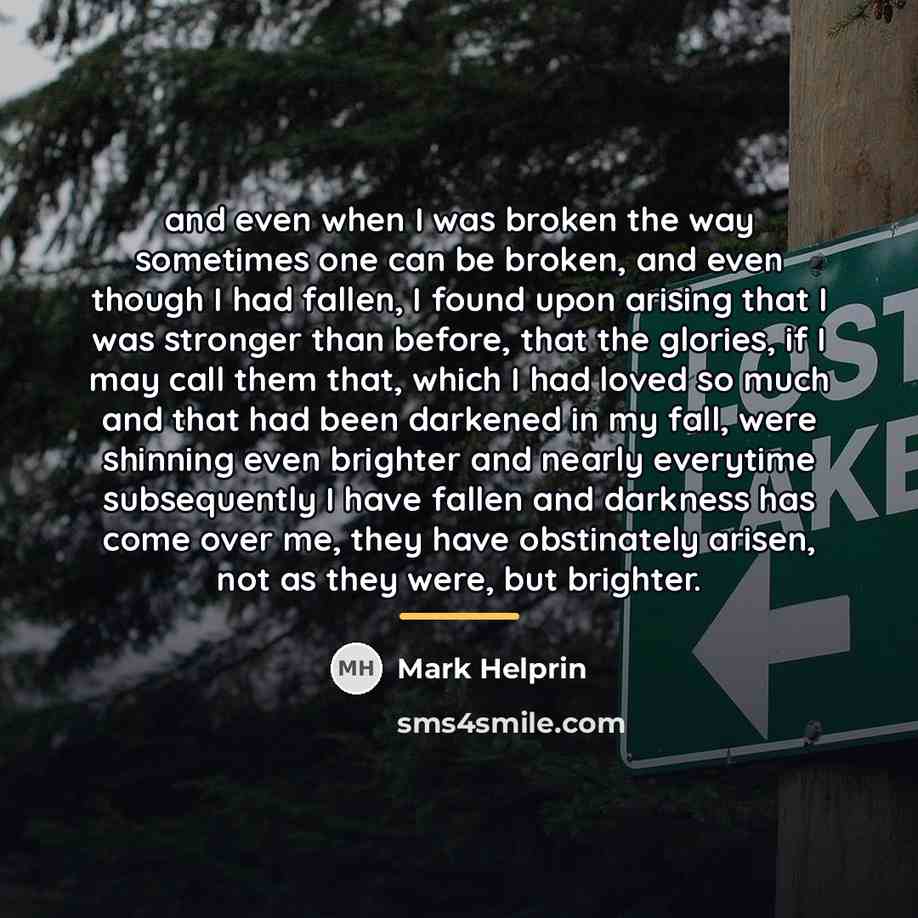 “and even when I was broken the way sometimes one…” quote by Mark Helprin