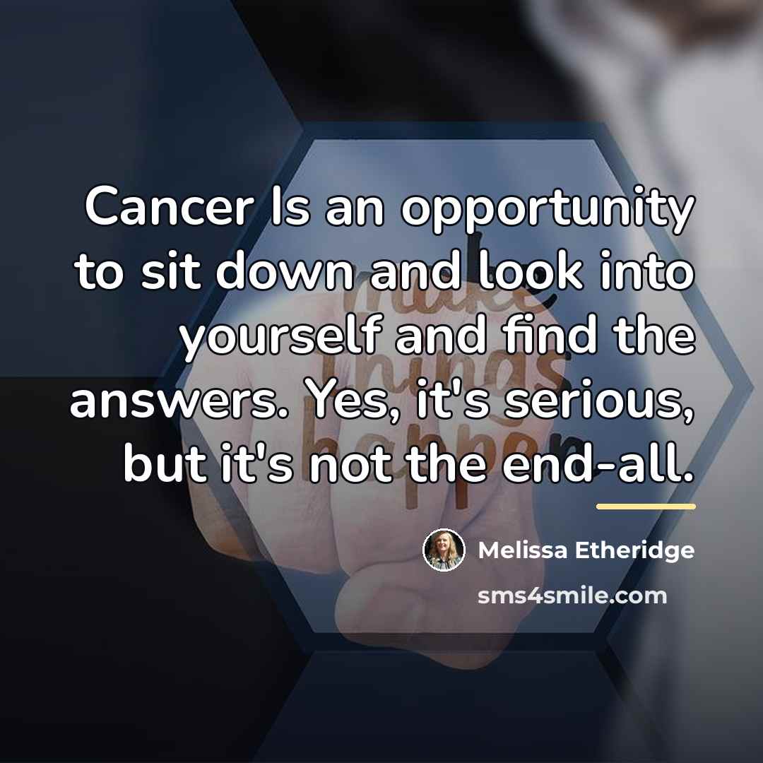 “Cancer Is an opportunity to sit down and look into…” quote by Melissa Etheridge