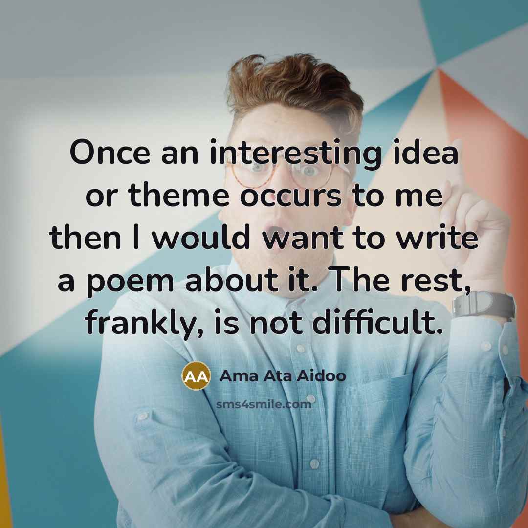 “Once an interesting idea or theme occurs to me then…” quote by Ama Ata Aidoo