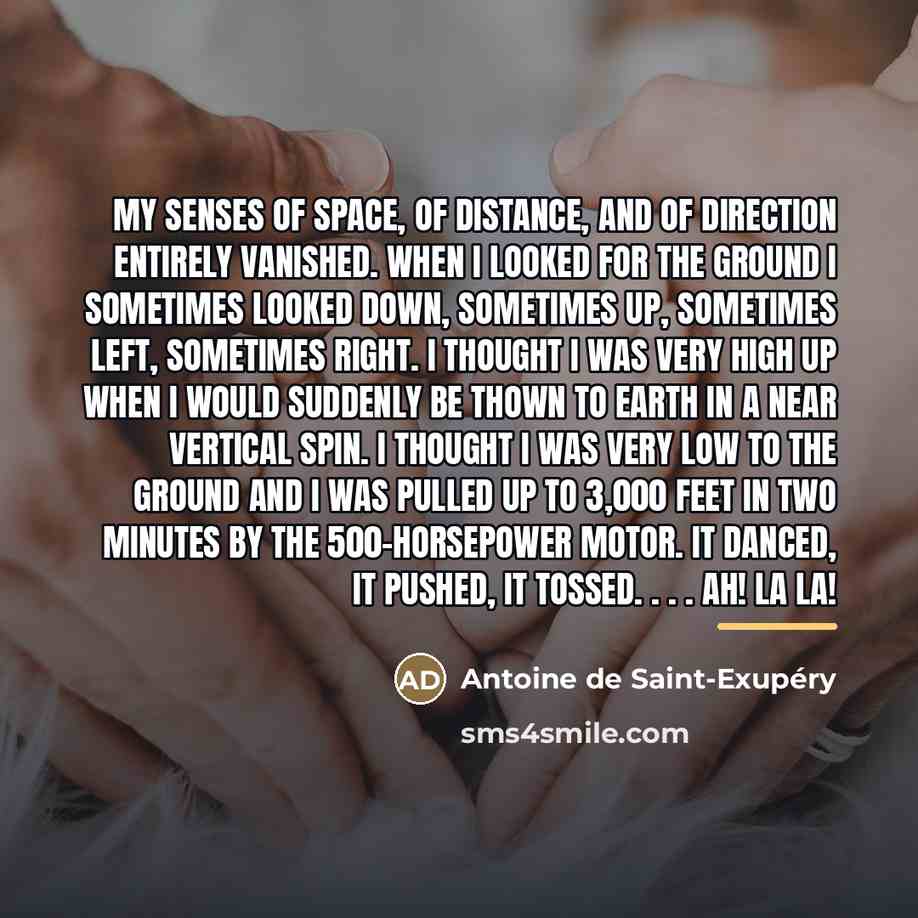“My senses of space, of distance, and of direction entirely…” quote by Antoine de Saint-Exupery