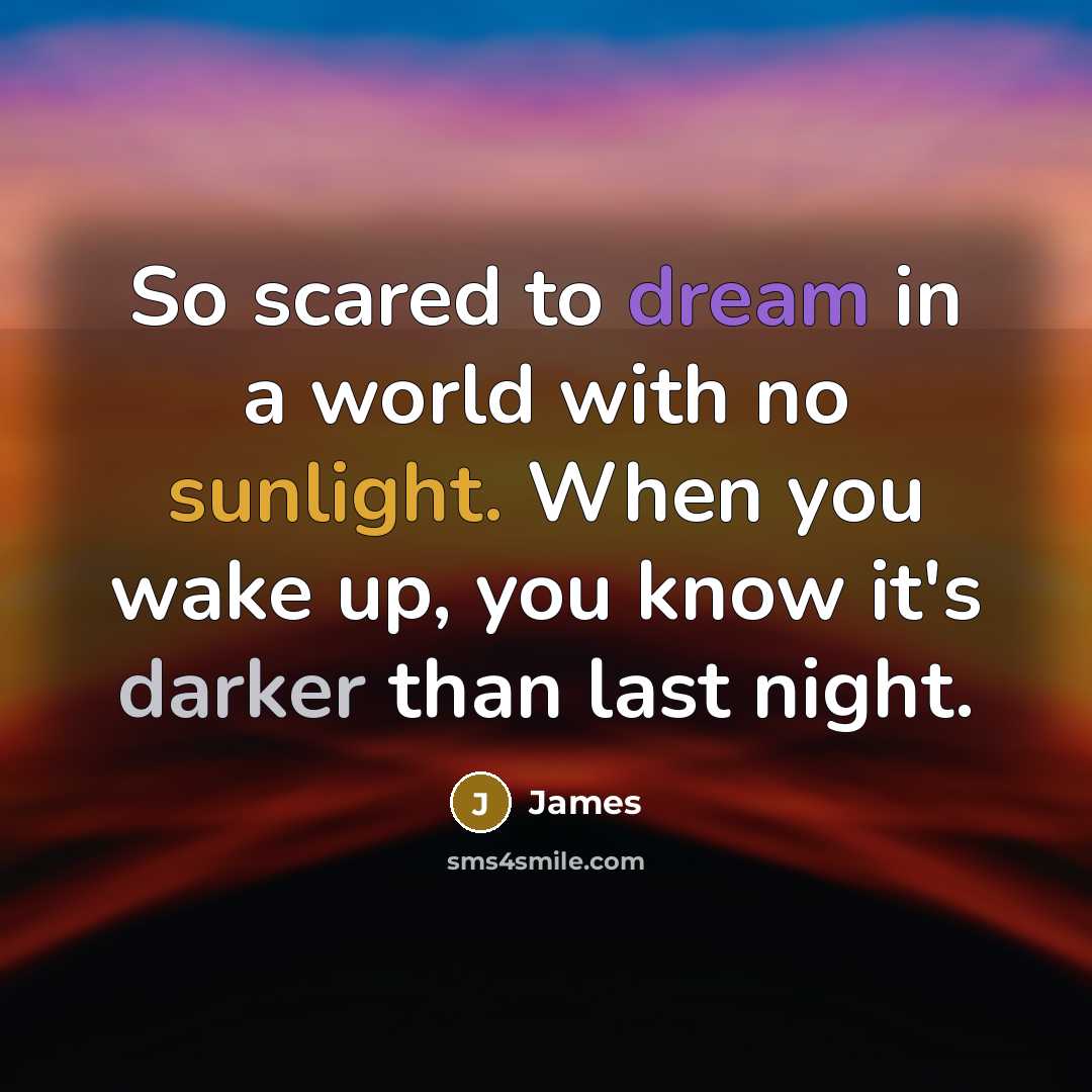 “So scared to dream in a world with no sunlight. When you wake up, you know it's darker than last night.” quote by James