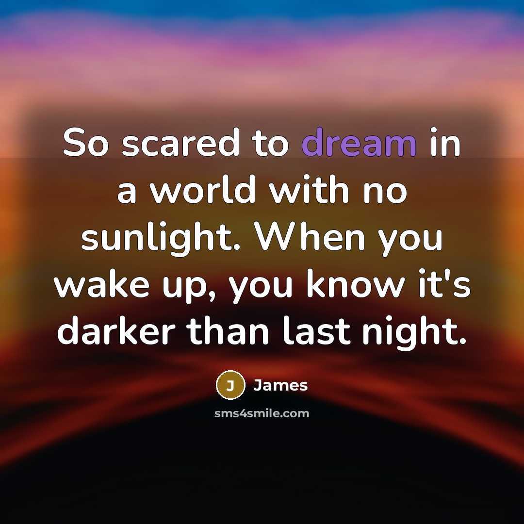 “So scared to dream in a world with no sunlight.…” quote by James