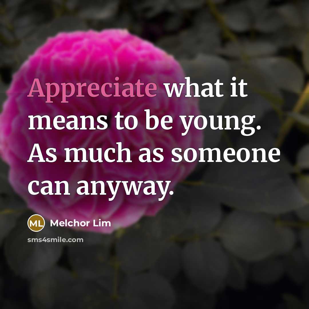 “Appreciate what it means to be young. As much as…” quote by Melchor Lim