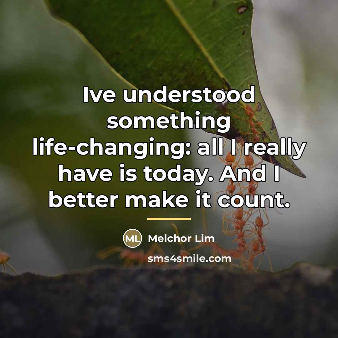 “Ive understood something life-changing: all I really have is today.…” quote by Melchor Lim