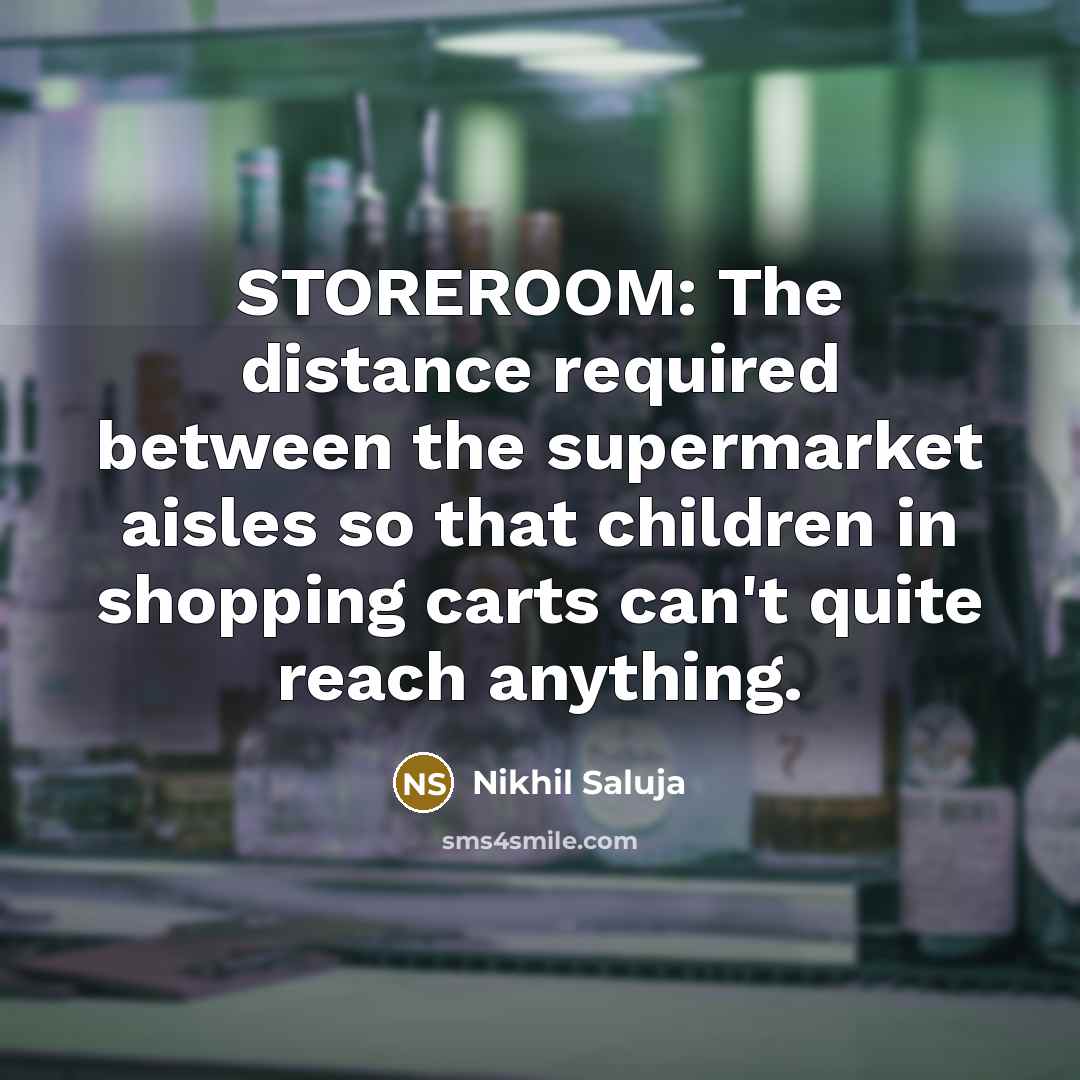 “STOREROOM: The distance required between the supermarket aisles so that…” quote by Nikhil Saluja