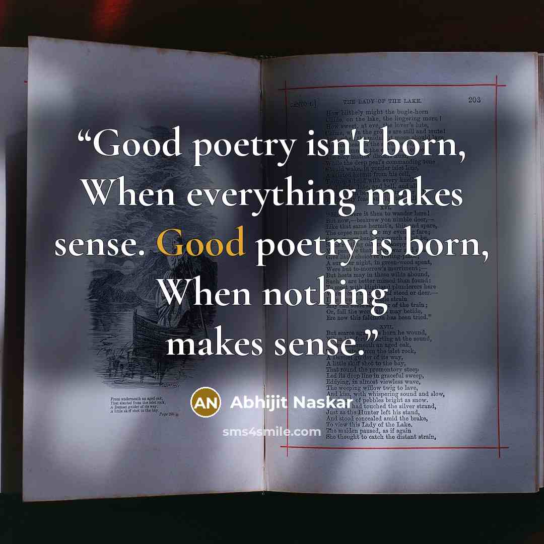 “Good poetry isn't born, When everything makes sense. Good poetry is born, When nothing makes sense.” quote by Abhijit Naskar