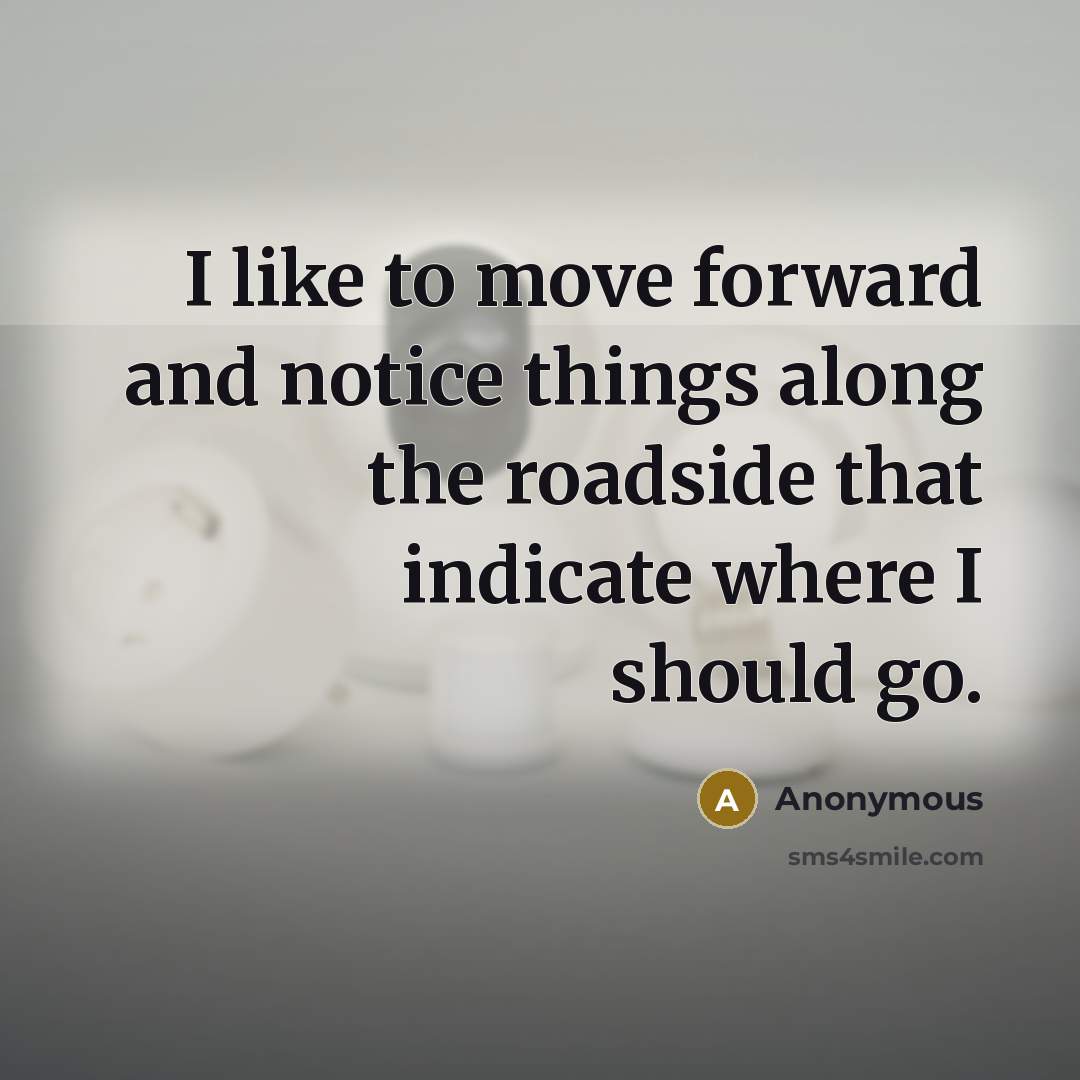 “I like to move forward and notice things along the roadside that indicate where I should go.” quote by Anonymous