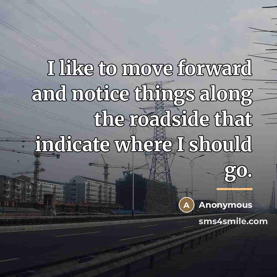 “I like to move forward and notice things along the…” quote by Anonymous
