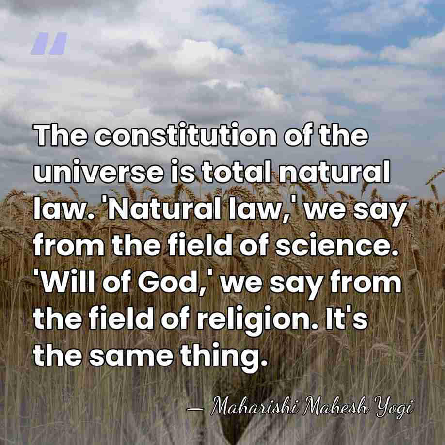The constitution of the universe is total natural law. 'Natural law,' we&hellip; - Maharishi Mahesh Yogi