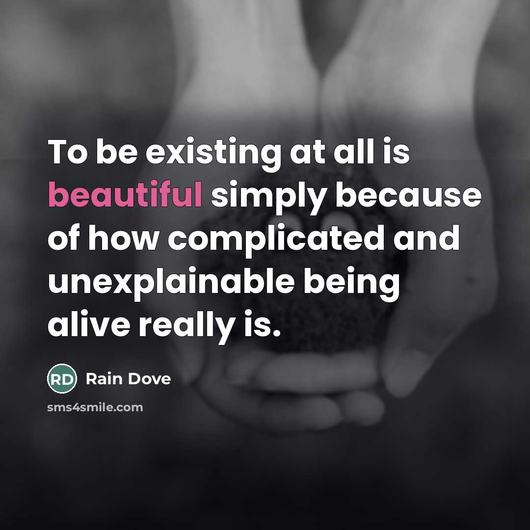 “To be existing at all is beautiful simply because of…” quote by Rain Dove