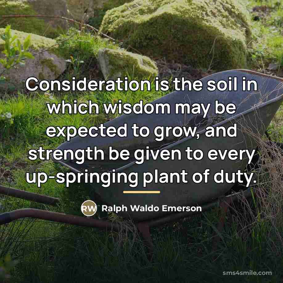 “Consideration is the soil in which wisdom may be expected…” quote by Ralph Waldo Emerson