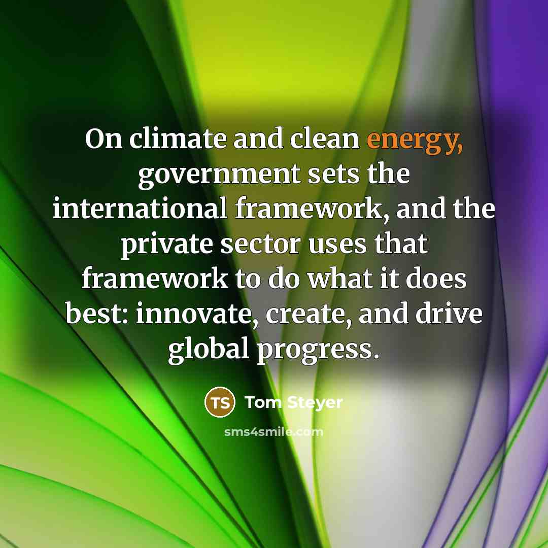“On climate and clean energy, government sets the international framework,…” quote by Tom Steyer