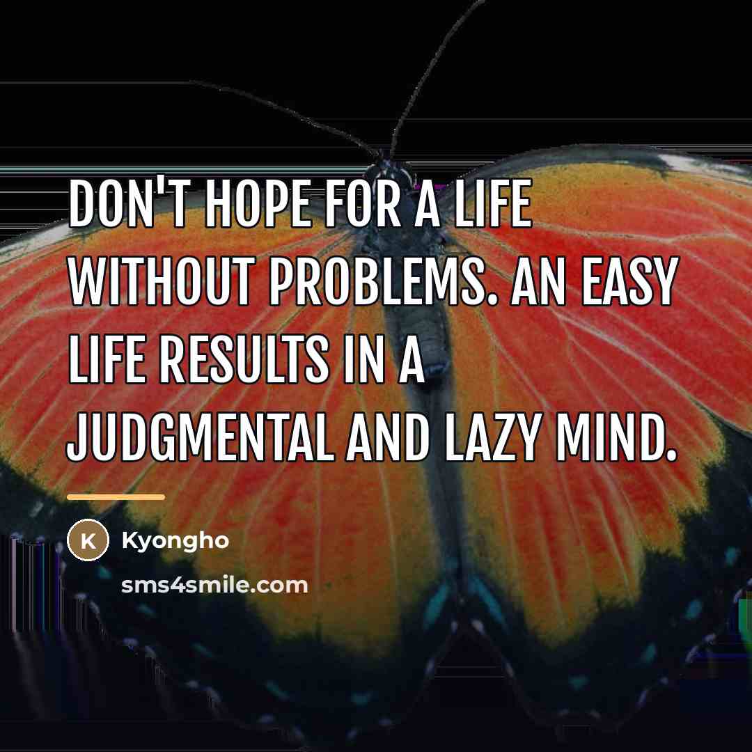 “Don't hope for a life without problems. An easy life…” quote by Kyongho