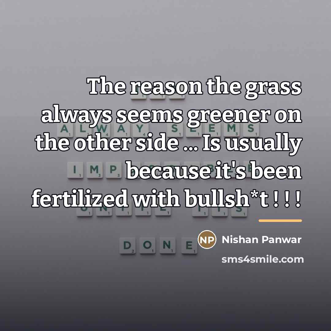 “The reason the grass always seems greener on the other…” quote by Nishan Panwar