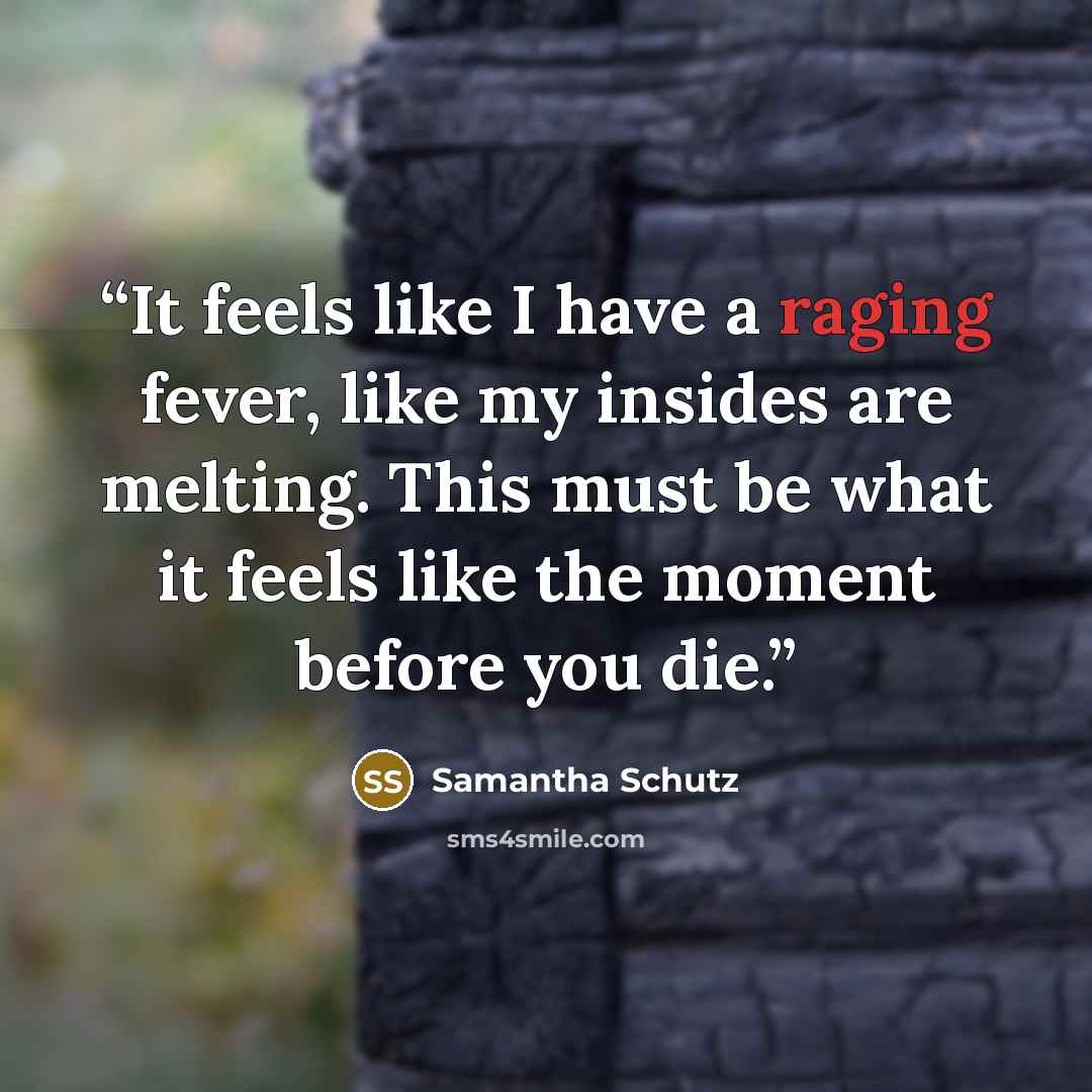 “It feels like I have a raging fever, like my insides are melting. This must be what it feels like the moment before you die.” quote by Samantha Schutz