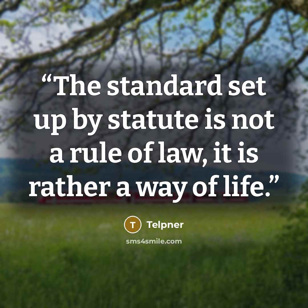 “The standard set up by statute is not a rule of law, it is rather a way of life.” quote by Telpner
