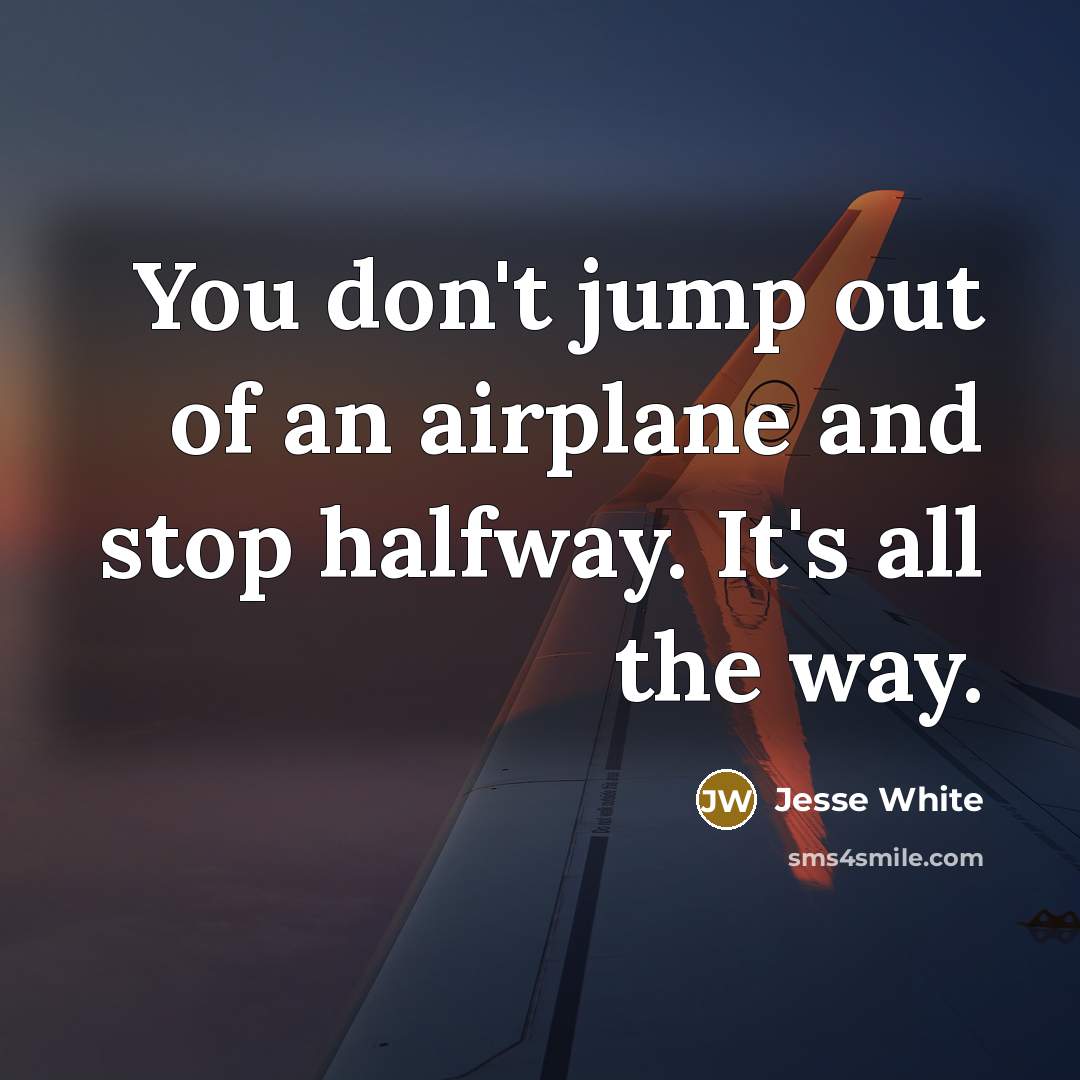 “You don't jump out of an airplane and stop halfway.…” quote by Jesse White