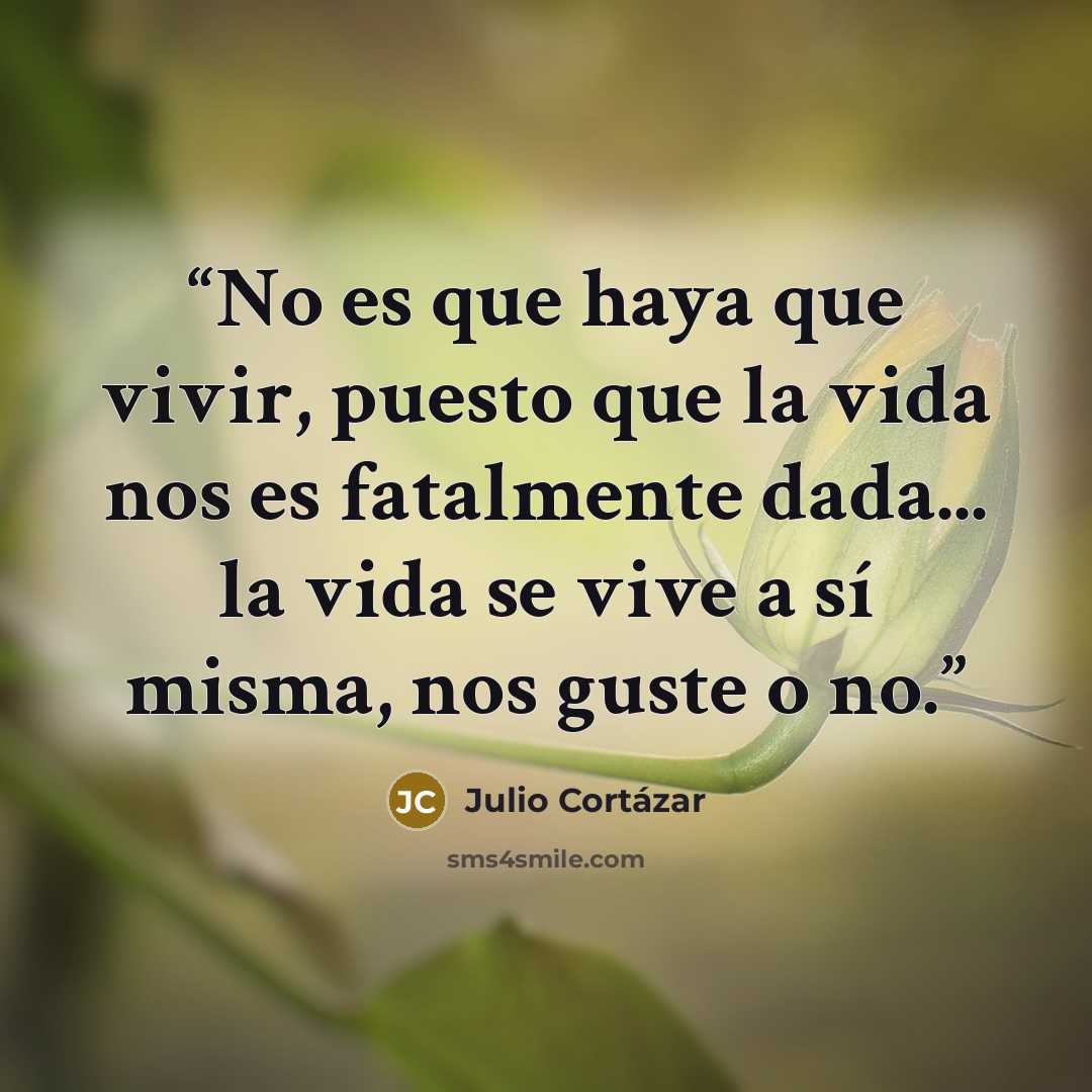 “No es que haya que vivir, puesto que la vida nos es fatalmente dada... la vida se vive a sí misma, nos guste o no.” quote by Julio Cortázar